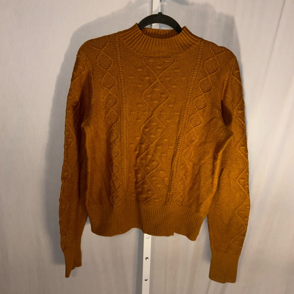 Lucky Brand Mock Neck Mustard Cable Knit Long Sleeve Medium